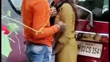 Girl caught making out with lover outdoor by car in Desi mms video