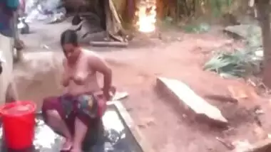 Spycam Catches Village Aunty Bathing Nude Outside - Voyeur 
