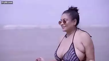 Nila in Hot Bikini Running on Beach and Jiggling Boobs