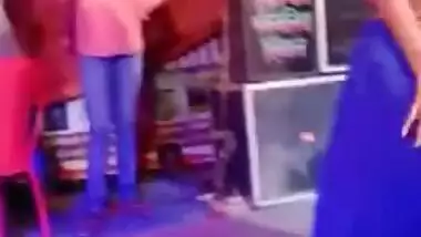 Two slim Desi teens seductively dance during XXX show under the tent