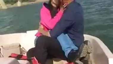 Young Desi couple tenderly makes out during outdoor trip on XXX boat