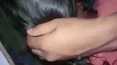 Shy girlfriend sucking dick of lover through pant zip open