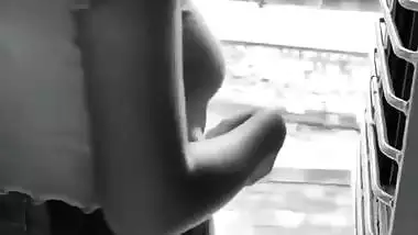 Girl shows her boobs on a running train for fun