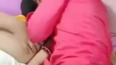 Desi mom lies next to stepson and kisses his lips in front of camera
